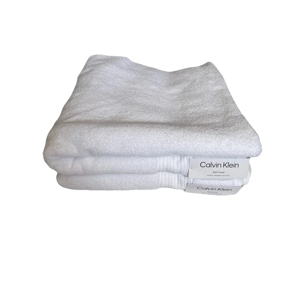 Calvin Klein  Bath Towel Set 2pcs White 100% Cotton New 30”X 56”